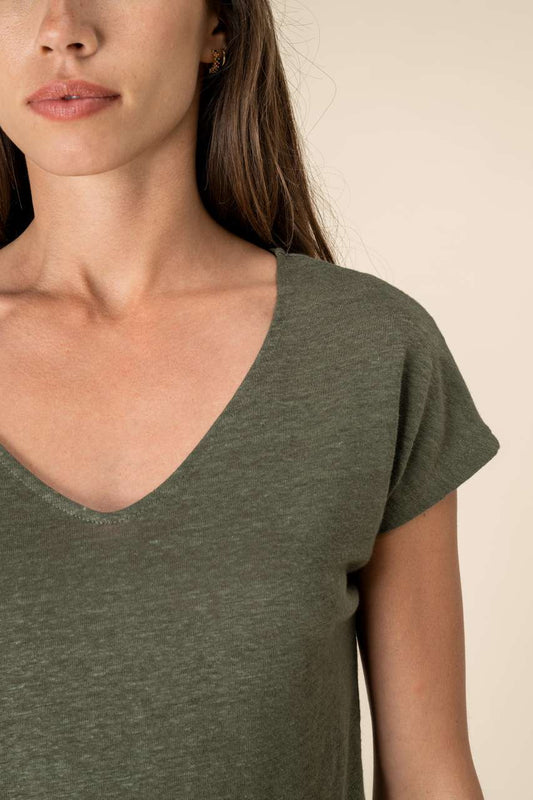 Ladies' V-Neck Linen T-Shirt - Spasso (2 of 4) | utt:6b4c9e2375ab