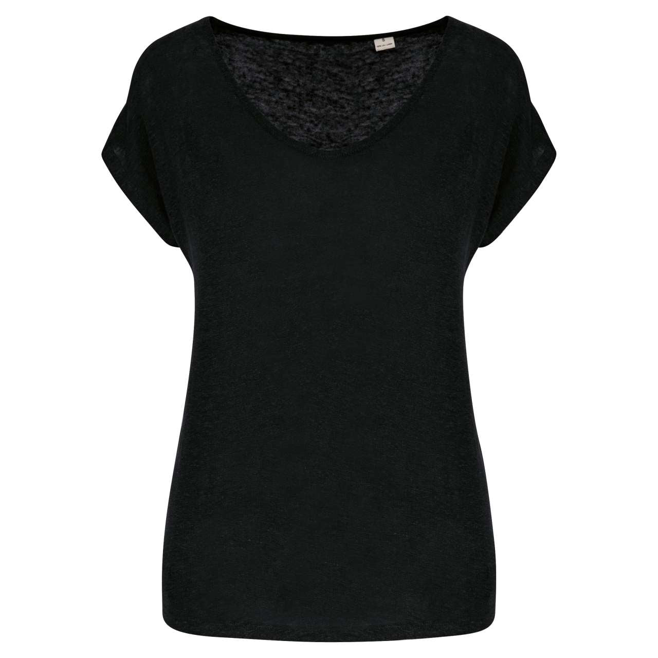 Ladies' V-Neck Linen T-Shirt in Black | utt:2550e726dd64