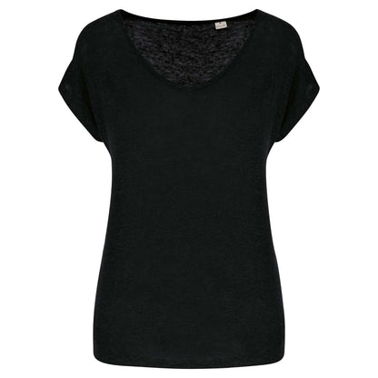 Ladies' V-Neck Linen T-Shirt in Black | utt:2550e726dd64