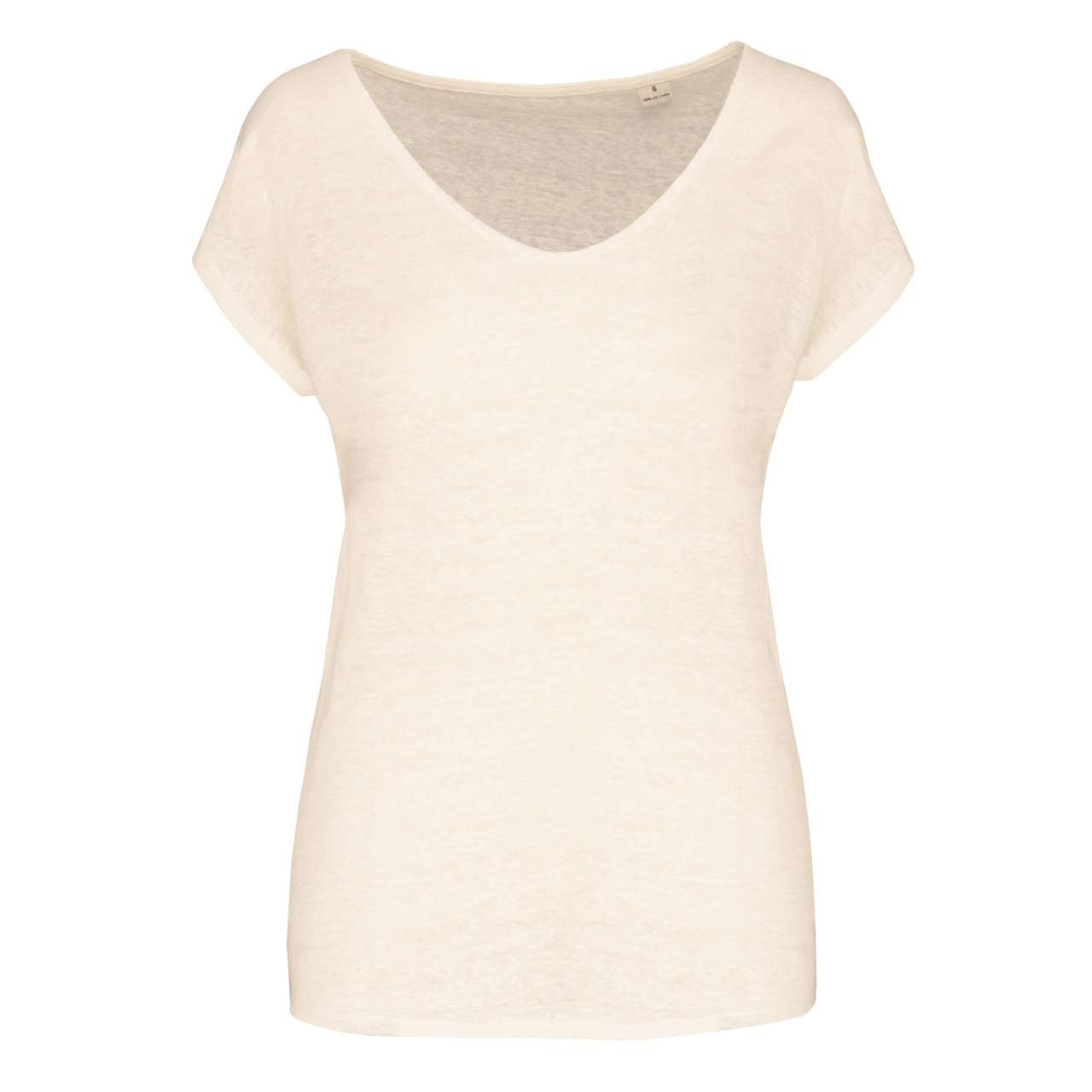Ladies' V-Neck Linen T-Shirt in Ivory | utt:4b9100675eed