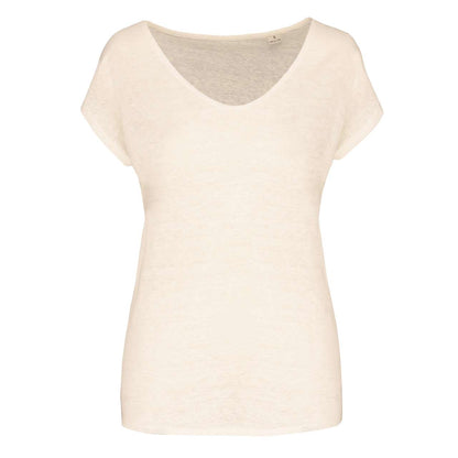 Ladies' V-Neck Linen T-Shirt in Ivory | utt:4b9100675eed